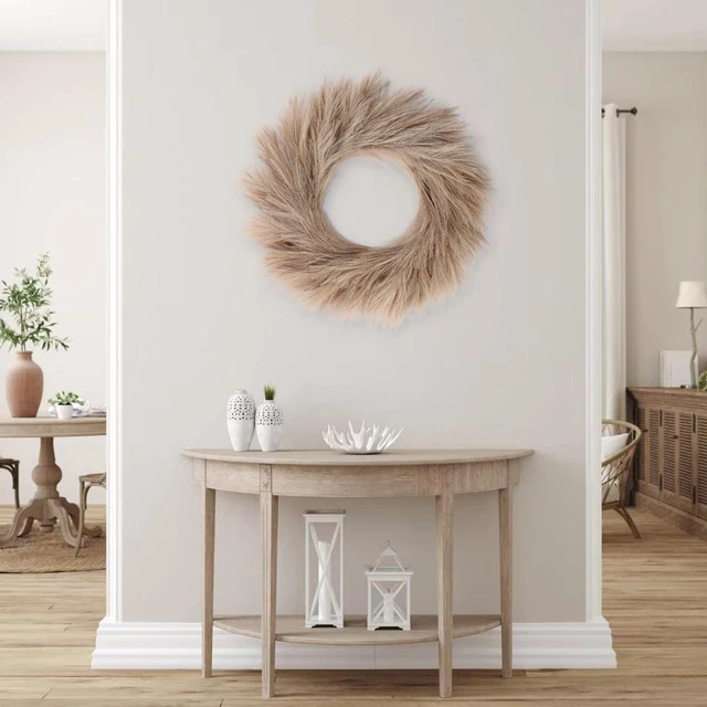 Alt view image 5 of 7 - Pampas Grass Wreath 26 Faux Pampas Wreath for All Seasons Artificial Pampas Wreath Christmas Decor Boho Wall Decor for Front Door Farmhouse Fall Autumn Xmas Spring Wreath Decoration (Brown)
