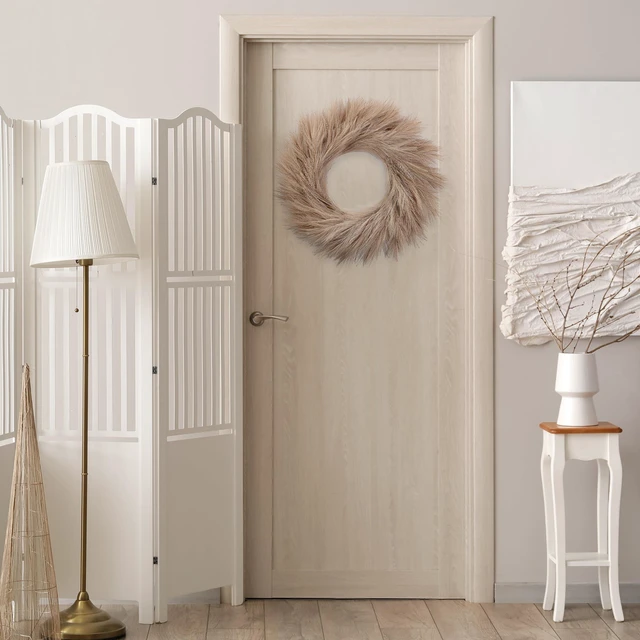 Alt view image 6 of 7 - Pampas Grass Wreath 26 Faux Pampas Wreath for All Seasons Artificial Pampas Wreath Christmas Decor Boho Wall Decor for Front Door Farmhouse Fall Autumn Xmas Spring Wreath Decoration (Brown)