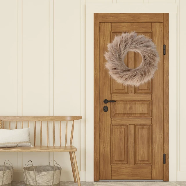 Alt view image 7 of 7 - Pampas Grass Wreath 26 Faux Pampas Wreath for All Seasons Artificial Pampas Wreath Christmas Decor Boho Wall Decor for Front Door Farmhouse Fall Autumn Xmas Spring Wreath Decoration (Brown)