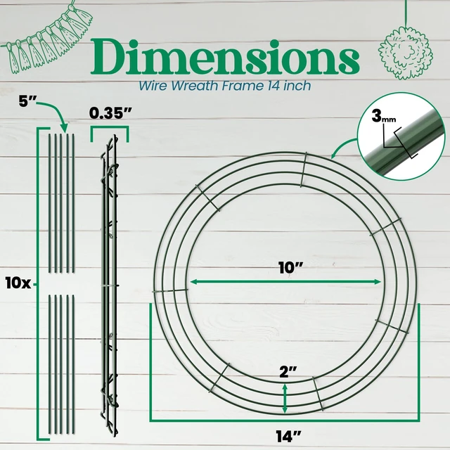 Alt view image 2 of 7 - 2-Pack 14 Inches Wire Wreath Frame Round Metal Wreath Form | Wreath Ring Design for DIY Crafts, Floral Projects, and Home Decor Dark Green Wire Frame for Christmas Holiday & Weddings