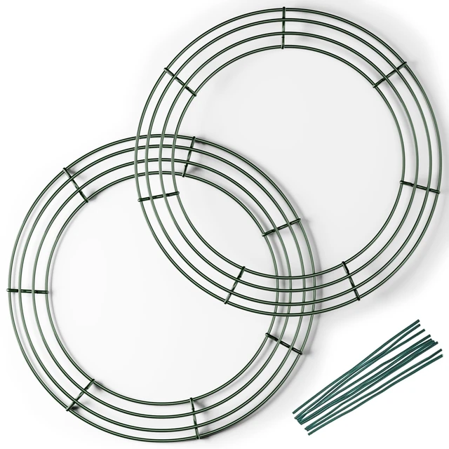Main image of 2-Pack 14 Inches Wire Wreath Frame Round Metal Wreath Form | Wreath Ring Design for DIY Crafts, Floral Projects, and Home Decor Dark Green Wire Frame for Christmas Holiday & Weddings