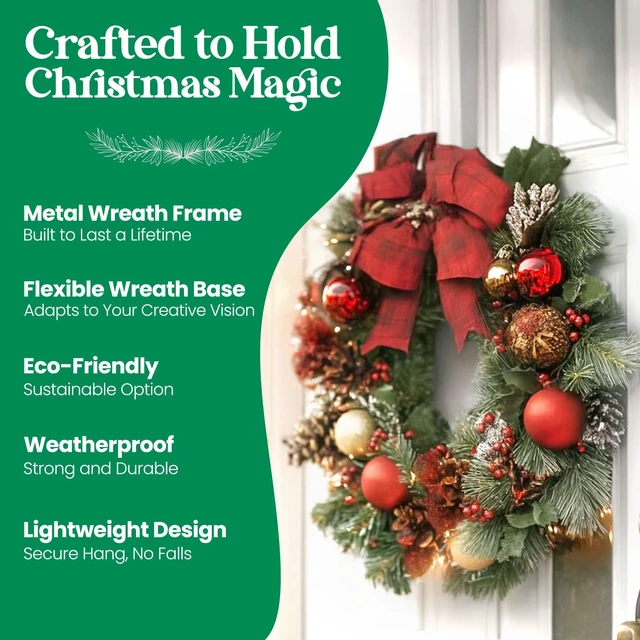 Alt view image 6 of 7 - 2-Pack 14 Inches Wire Wreath Frame Round Metal Wreath Form | Wreath Ring Design for DIY Crafts, Floral Projects, and Home Decor Dark Green Wire Frame for Christmas Holiday & Weddings