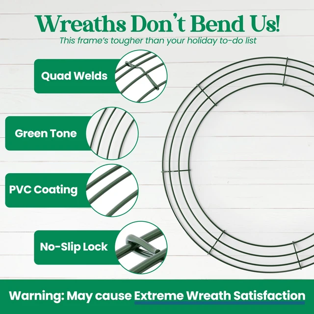 Alt view image 3 of 7 - 2-Pack 14 Inches Wire Wreath Frame Round Metal Wreath Form | Wreath Ring Design for DIY Crafts, Floral Projects, and Home Decor Dark Green Wire Frame for Christmas Holiday & Weddings