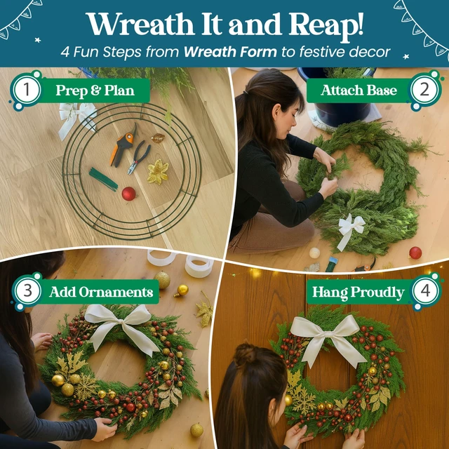 Alt view image 7 of 7 - 2-Pack 14 Inches Wire Wreath Frame Round Metal Wreath Form | Wreath Ring Design for DIY Crafts, Floral Projects, and Home Decor Dark Green Wire Frame for Christmas Holiday & Weddings