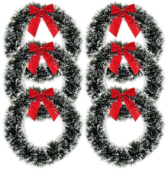 Main image of 6 Christmas Front Door Wreaths with Red Bow 13" Winter Decoration Wall | Decor Hanging Kitchen Decorations Artificial Home Decor Holiday Indoor Window by Gift Boutique