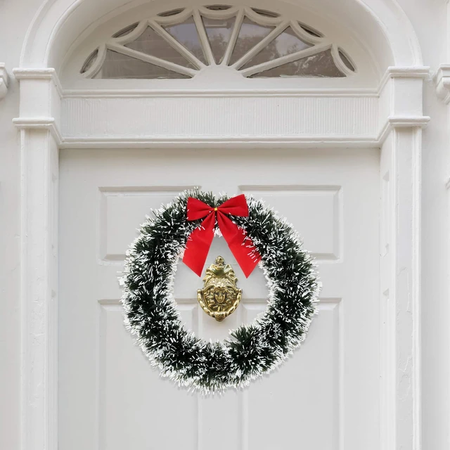 Alt view image 3 of 5 - 6 Christmas Front Door Wreaths with Red Bow 13" Winter Decoration Wall | Decor Hanging Kitchen Decorations Artificial Home Decor Holiday Indoor Window by Gift Boutique