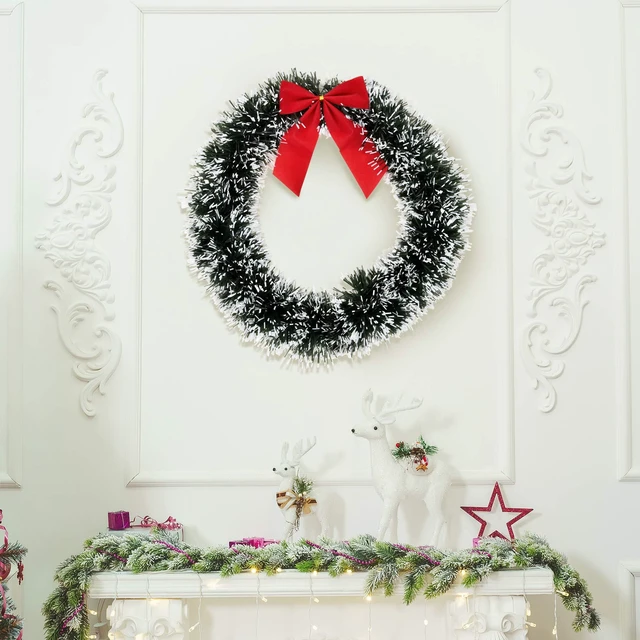 Alt view image 4 of 5 - 6 Christmas Front Door Wreaths with Red Bow 13" Winter Decoration Wall | Decor Hanging Kitchen Decorations Artificial Home Decor Holiday Indoor Window by Gift Boutique