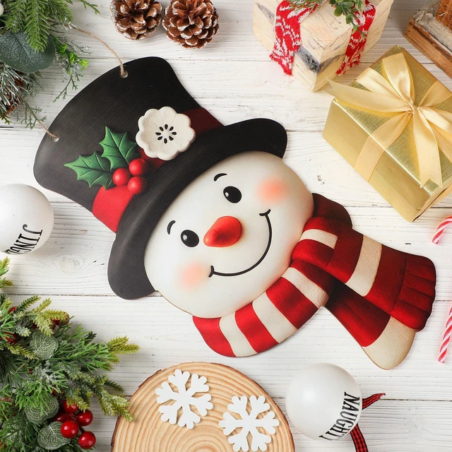 Alt view image 3 of 6 - Christmas Snowman Wooden Hanging Sign Snowman Door Wreath Cute | Christmas Door Welcome Decoration, Farmhouse Rustic Wreath, Xmas Party Indoor Outdoor Home Wall Window Front Door Decor