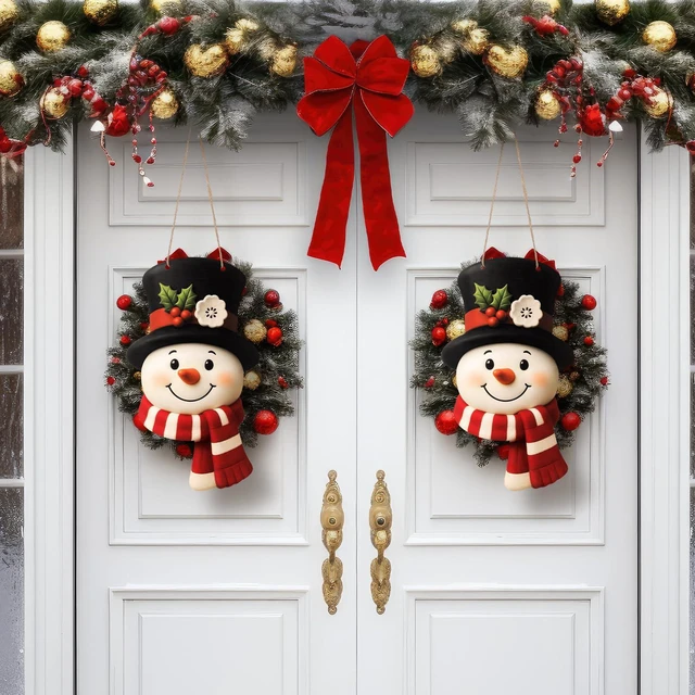 Alt view image 4 of 6 - Christmas Snowman Wooden Hanging Sign Snowman Door Wreath Cute | Christmas Door Welcome Decoration, Farmhouse Rustic Wreath, Xmas Party Indoor Outdoor Home Wall Window Front Door Decor