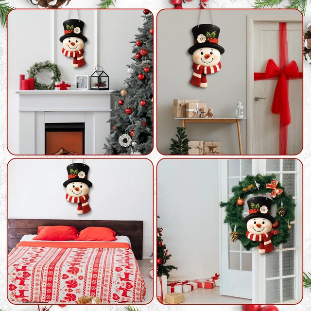 Alt view image 6 of 6 - Christmas Snowman Wooden Hanging Sign Snowman Door Wreath Cute | Christmas Door Welcome Decoration, Farmhouse Rustic Wreath, Xmas Party Indoor Outdoor Home Wall Window Front Door Decor