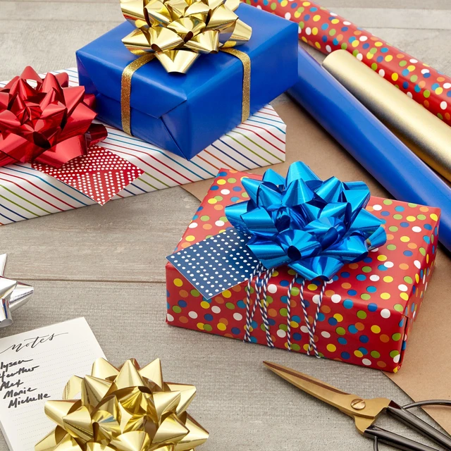 Alt view image 2 of 6 - Metallic Gift Bows 12-Pack (Red, Blue, Gold, Silver)