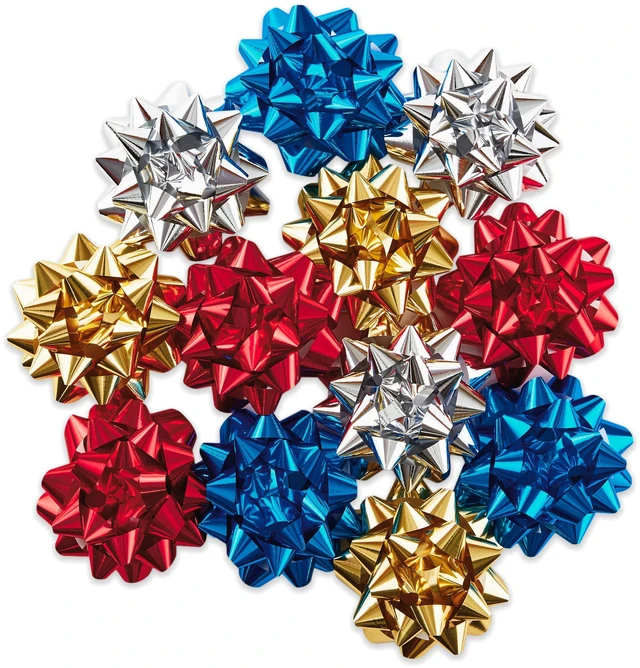 Main image of Metallic Gift Bows 12-Pack (Red, Blue, Gold, Silver)