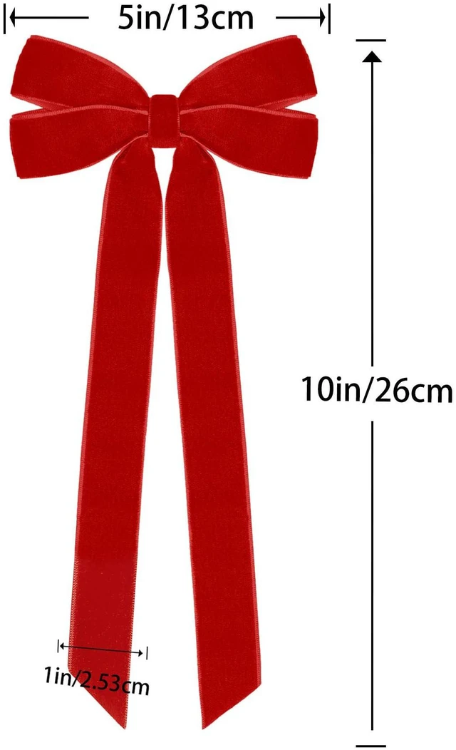 Alt view image 2 of 6 - 12Pcs Red Velvet Ribbon Bows Christmas Tree Decorations,5in x 10in Xmas Ornaments for Tree Home Party Front Door Wreath Holiday Decor