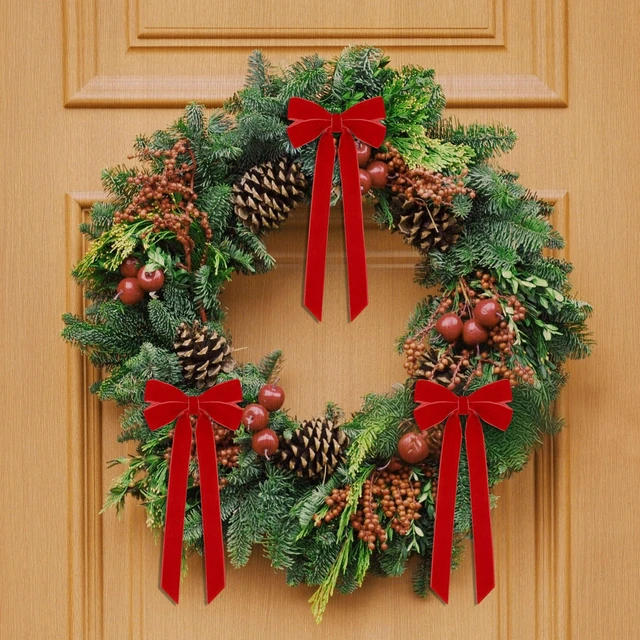 Alt view image 6 of 6 - 12Pcs Red Velvet Ribbon Bows Christmas Tree Decorations,5in x 10in Xmas Ornaments for Tree Home Party Front Door Wreath Holiday Decor