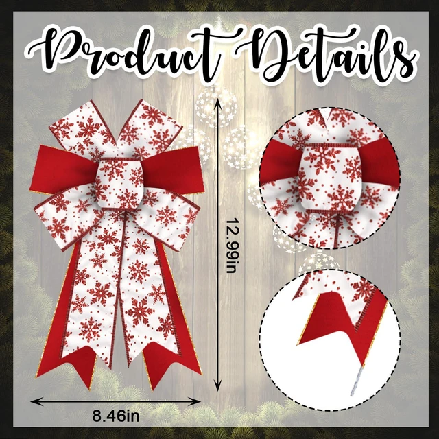 Alt view image 2 of 6 - 2 Pieces Christmas Bows for Wreath, Christmas Wreath Bow Glitter Red White Snowflake Bows Winter Xmas Tree Craft Bows Ornaments for Front Door New Year Christmas Party Decoration Supplies