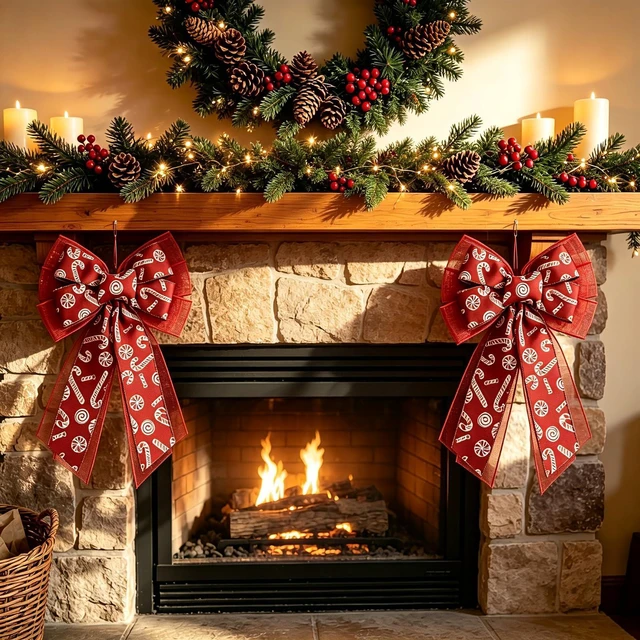 Alt view image 6 of 6 - Red Fabric Bows,11 Inch Big Wreath Bow for Holiday and Outdoor Decor | Red Christmas Bow for Door Tree Cabinets Decor, No Assembly Required, Well-defined Floral Shape, Vibrant Color 1 Pack