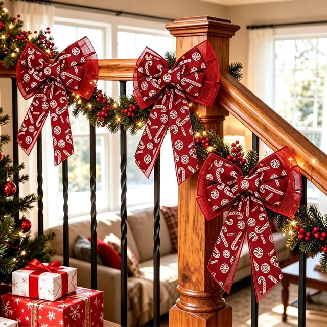 Alt view image 5 of 6 - Red Fabric Bows,11 Inch Big Wreath Bow for Holiday and Outdoor Decor | Red Christmas Bow for Door Tree Cabinets Decor, No Assembly Required, Well-defined Floral Shape, Vibrant Color 1 Pack
