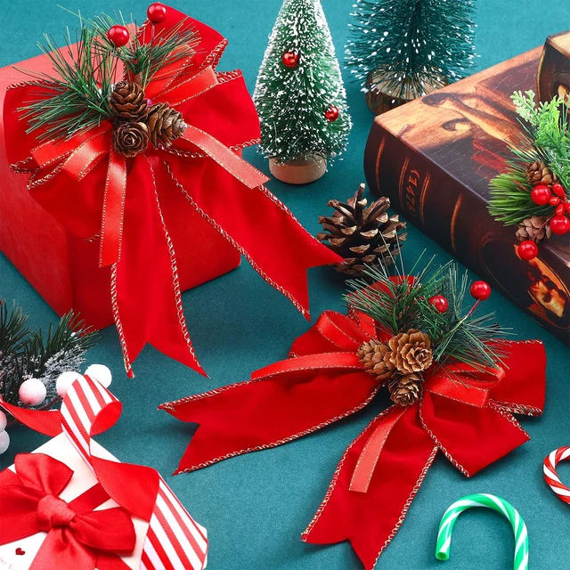 Alt view image 4 of 6 - 6 Pcs Christmas Bows Xmas Velvet Bows Tree Decor, Red | Red Christmas Decor, Christmas Decoration for Home Tree Ornament Party Front Door Wreath Garland DIY Crafts Holiday Decor