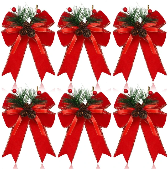 Main image of 6 Pcs Christmas Bows Xmas Velvet Bows Tree Decor, Red | Red Christmas Decor, Christmas Decoration for Home Tree Ornament Party Front Door Wreath Garland DIY Crafts Holiday Decor