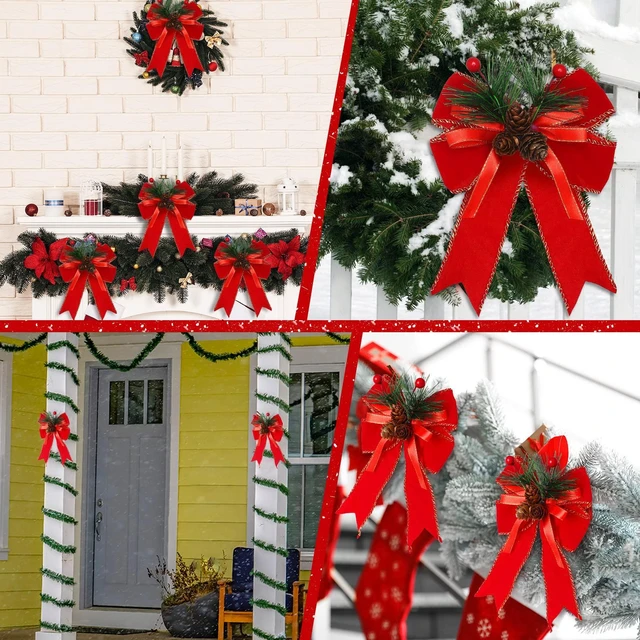 Alt view image 6 of 6 - 6 Pcs Christmas Bows Xmas Velvet Bows Tree Decor, Red | Red Christmas Decor, Christmas Decoration for Home Tree Ornament Party Front Door Wreath Garland DIY Crafts Holiday Decor