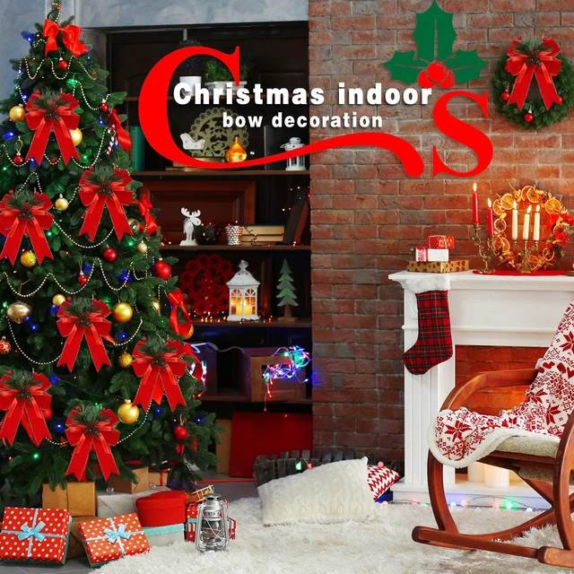Alt view image 5 of 6 - 6 Pcs Christmas Bows Xmas Velvet Bows Tree Decor, Red | Red Christmas Decor, Christmas Decoration for Home Tree Ornament Party Front Door Wreath Garland DIY Crafts Holiday Decor