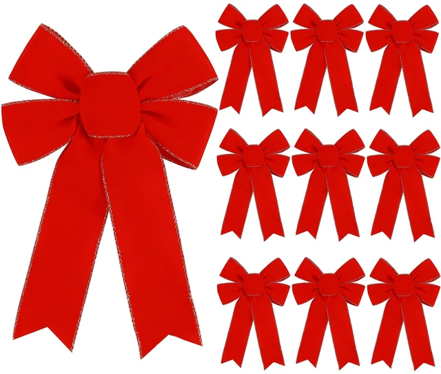 Main image of 10 Pack Red Bows Christmas Tree Decorations,9x13Large Velvet Ornament Bow with Glitter Gold Edge for Xmas Home Wreath Fence Stairs Railing Fireplace Indoor Outdoor Front Door Decor