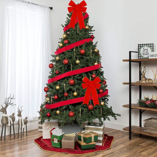 Alt view image 6 of 7 - 10 Pack Red Bows Christmas Tree Decorations,9x13Large Velvet Ornament Bow with Glitter Gold Edge for Xmas Home Wreath Fence Stairs Railing Fireplace Indoor Outdoor Front Door Decor