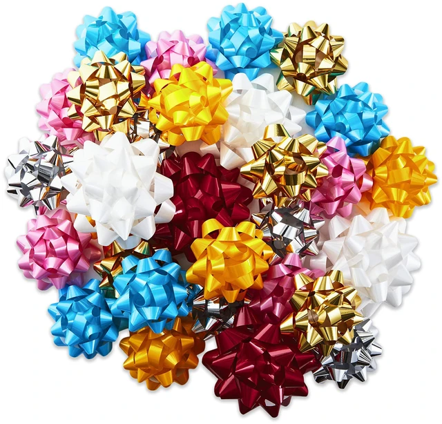 Main image of Gift Bow Assortment (30, 2 Sizes) Red, White, Pink, Blue, Yellow, Silver, Gold for Christmas, Hanukkah, Birthdays, Weddings, Baby Showers