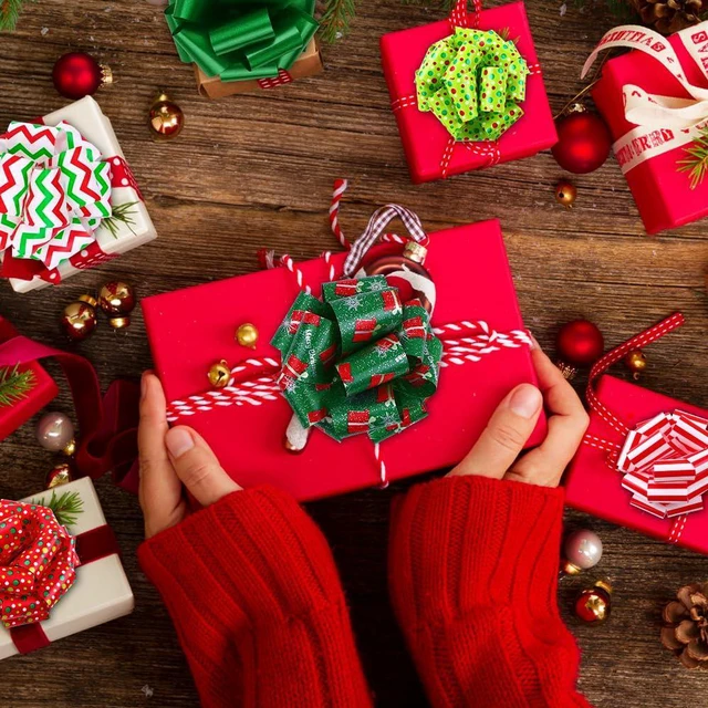Alt view image 5 of 7 - 24PCS Christmas Wrap Gifts Pull Bows,Large Ribbon Bows Wrapping Accessory for Xmas Bouquet Basket Bottles Supplies Christmas Wrapping Decoration