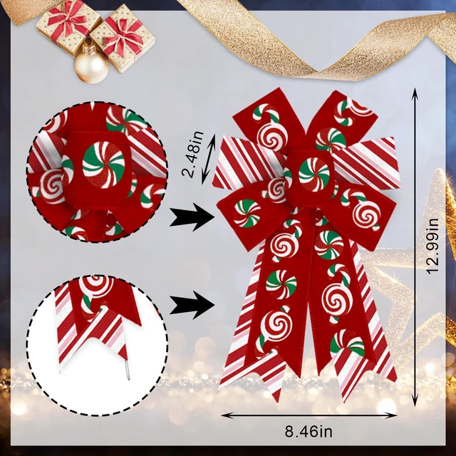 Alt view image 2 of 7 - 2 Pieces Christmas Bows for Wreath, Merry Christmas Wreath Bows Red Burlap Bows Xmas Candy Craft Bows Ornaments Winter Tree Bows for Front Door Christmas New Year Decorations