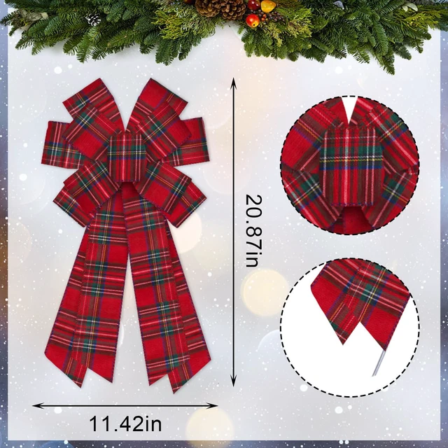 Alt view image 2 of 5 - Large Christmas Bows for Wreath,Vintage Red Buffalo Plaid Wreath Bow Xmas Decor Bows for Front Door, Classic Burlap Ornament Tree Topper Bows for Christmas Indoor Outdoor Decor