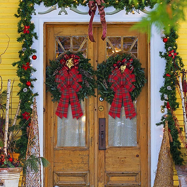 Alt view image 5 of 5 - Large Christmas Bows for Wreath,Vintage Red Buffalo Plaid Wreath Bow Xmas Decor Bows for Front Door, Classic Burlap Ornament Tree Topper Bows for Christmas Indoor Outdoor Decor
