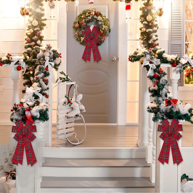 Alt view image 4 of 5 - Large Christmas Bows for Wreath,Vintage Red Buffalo Plaid Wreath Bow Xmas Decor Bows for Front Door, Classic Burlap Ornament Tree Topper Bows for Christmas Indoor Outdoor Decor