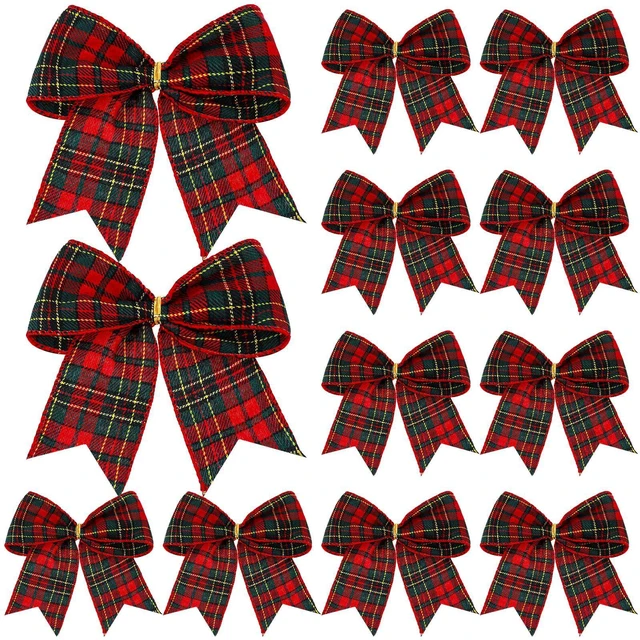Main image of 12 Pcs Christmas Buffalo Plaid Bows Decorations 6 Inch | Christmas Check Plaid Bows, Tie Bow Wreaths Ornaments, Xmas Tree Garland DIY Crafts, Home Indoor Outdoor, Red Plaid