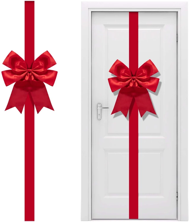 Main image of 14 Ft Extra Large Christmas Front Door Warpping Bow, Giant Xmas Bow Decor | Adjustable Red Christmas Doors Ribbon Bow with Buckle, Christmas Door Wreath Bows for Cabinet Door Home Festival Decor