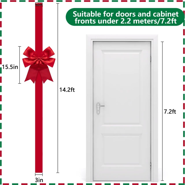 Alt view image 2 of 7 - 14 Ft Extra Large Christmas Front Door Warpping Bow, Giant Xmas Bow Decor | Adjustable Red Christmas Doors Ribbon Bow with Buckle, Christmas Door Wreath Bows for Cabinet Door Home Festival Decor