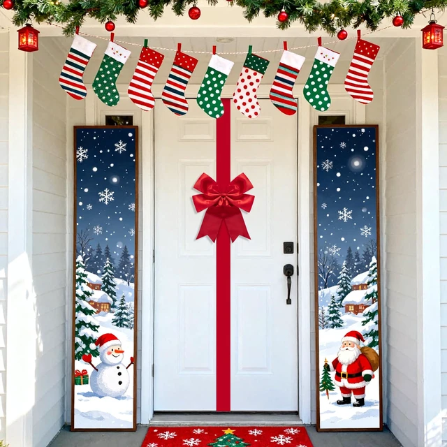 Alt view image 7 of 7 - 14 Ft Extra Large Christmas Front Door Warpping Bow, Giant Xmas Bow Decor | Adjustable Red Christmas Doors Ribbon Bow with Buckle, Christmas Door Wreath Bows for Cabinet Door Home Festival Decor