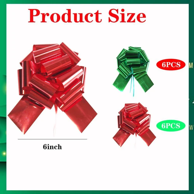 Alt view image 2 of 6 - 12Pcs Large Christmas Pull Bows,6 Inches Xmas Pull Bows Christmas Ribbon for Presents,Pull Bows for Gift Wrapping Gift Baskets,Birthday Parties,Bouquet,and Other Gift Decorations (12 red,Green)
