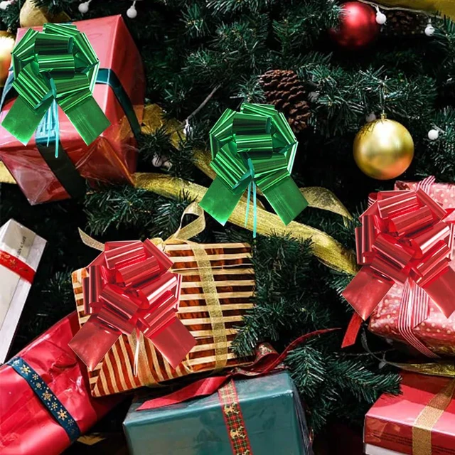 Alt view image 4 of 6 - 12Pcs Large Christmas Pull Bows,6 Inches Xmas Pull Bows Christmas Ribbon for Presents,Pull Bows for Gift Wrapping Gift Baskets,Birthday Parties,Bouquet,and Other Gift Decorations (12 red,Green)