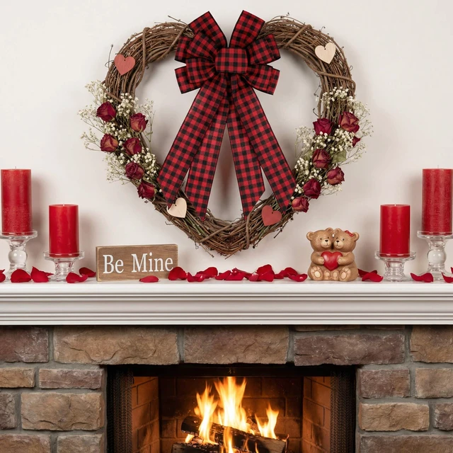 Alt view image 4 of 4 - Large Buffalo Plaid Bow with Wired Edge, 11x20 Inch Red Black Farmhouse Wreath Bow Pre-Made Lumberjack Christmas Front Door Indoor Outdoor Decor