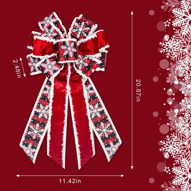 Alt view image 2 of 7 - Large Christmas Bow for Wreath Red Velvet Bows Snowflake Plaid Tree Topper Bow for Front Door Christmas Holiday Indoor Outdoor Wall Decoration