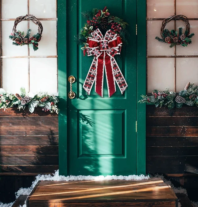 Alt view image 4 of 7 - Large Christmas Bow for Wreath Red Velvet Bows Snowflake Plaid Tree Topper Bow for Front Door Christmas Holiday Indoor Outdoor Wall Decoration