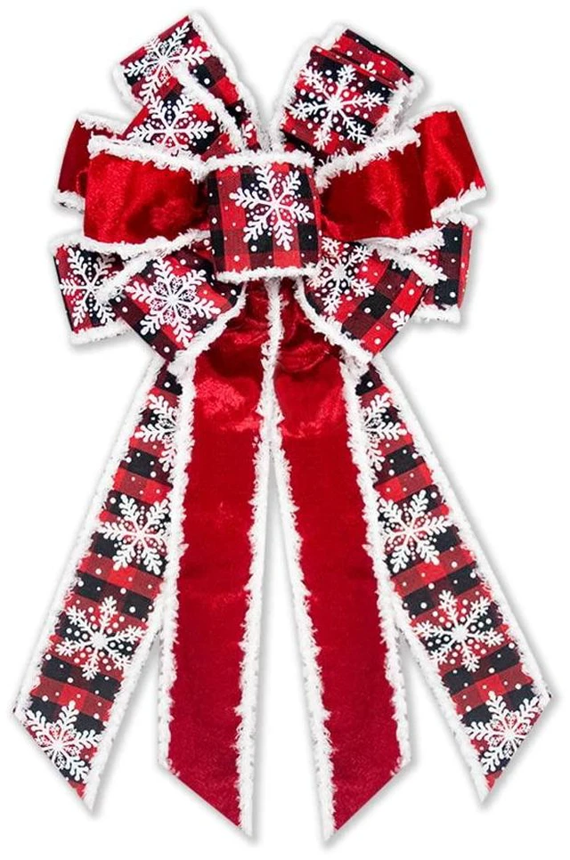 Main image of Large Christmas Bow for Wreath Red Velvet Bows Snowflake Plaid Tree Topper Bow for Front Door Christmas Holiday Indoor Outdoor Wall Decoration
