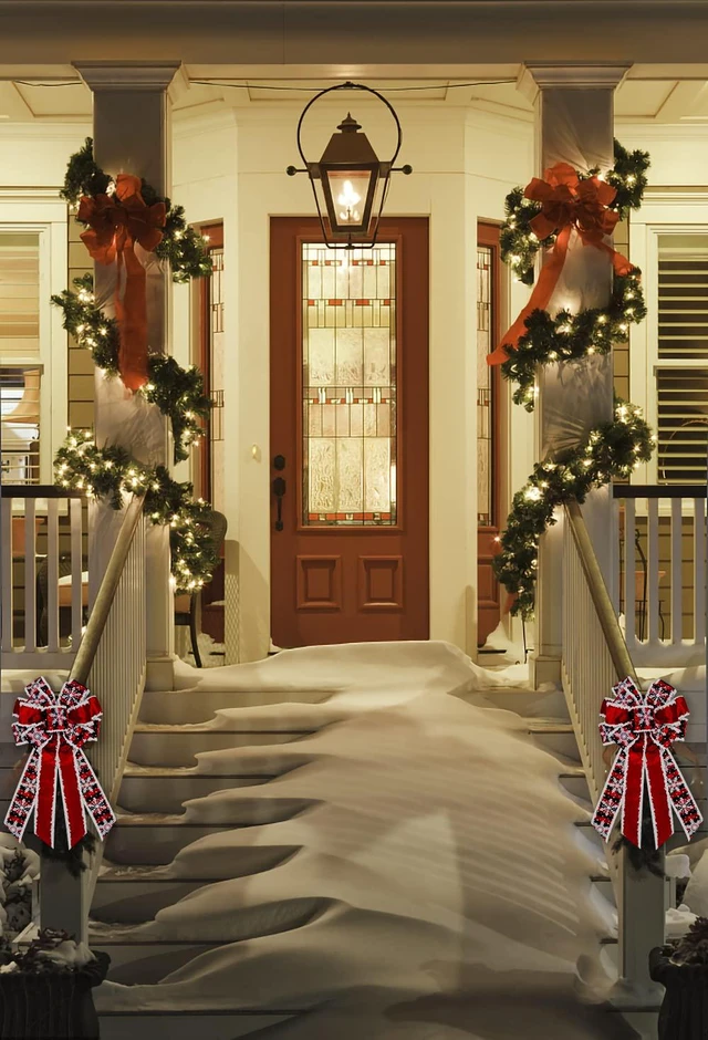 Alt view image 6 of 7 - Large Christmas Bow for Wreath Red Velvet Bows Snowflake Plaid Tree Topper Bow for Front Door Christmas Holiday Indoor Outdoor Wall Decoration
