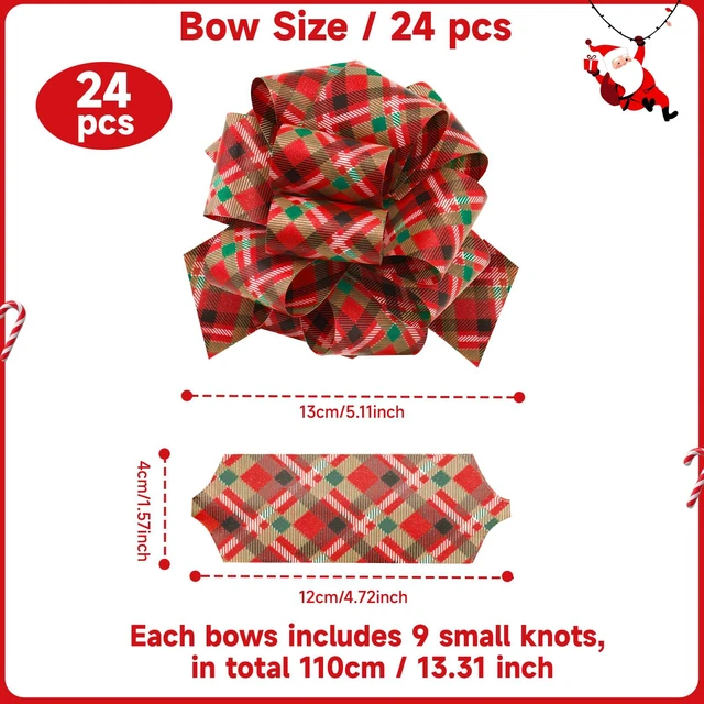 Alt view image 2 of 7 - 24 Pcs Christmas Bows for Gift Wrapping Present Wrap Ribbon Pull Bows, 5" Christmas Bows for Presents Baskets Wine Bottles Decoration Gift Wrapping and Decoration Present (Plaid)