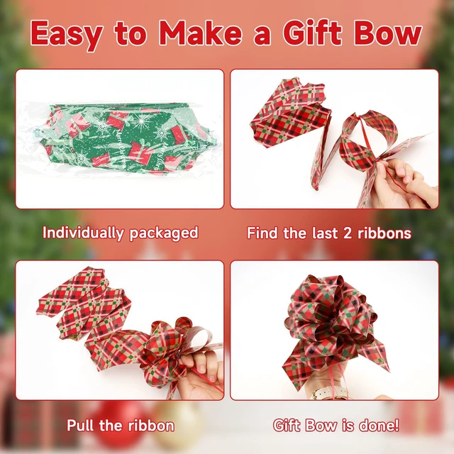 Alt view image 3 of 7 - 24 Pcs Christmas Bows for Gift Wrapping Present Wrap Ribbon Pull Bows, 5" Christmas Bows for Presents Baskets Wine Bottles Decoration Gift Wrapping and Decoration Present (Plaid)