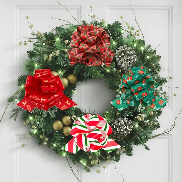 Alt view image 7 of 7 - 24 Pcs Christmas Bows for Gift Wrapping Present Wrap Ribbon Pull Bows, 5" Christmas Bows for Presents Baskets Wine Bottles Decoration Gift Wrapping and Decoration Present (Plaid)