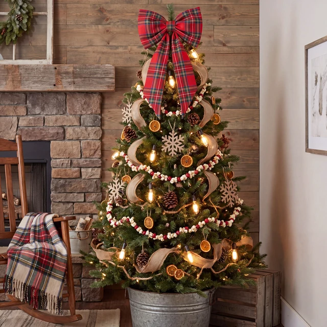 Alt view image 5 of 7 - Large Christmas Bows for Wreath, Vintage Red Buffalo Plaid Wreath Bow | 12'' x 20'', Tartan Plaid Xmas Bow, for Front Door, Classic Xmas Ornament, Tree Topper, Mantel Stair Railing Indoor Outdoor
