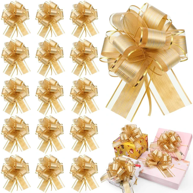Main image of 20 Pcs 6 Inch Pull Bows for Xmas Gift Wrapping,Gold | Christmas Gift Wrap Bows, Multicolor Wrap Accessory, for Gift Baskets, Present, Holiday, Valentine, Wedding Party Decor