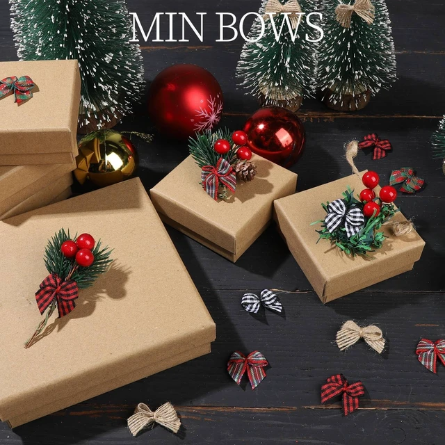 Alt view image 2 of 7 - 100 PCS Mini Christmas Bows, Small Plaid Ribbon Bows for Crafts, 1 Inch Tiny Buffalo Plaid Burlap Bows for Christmas Decor, Gift Wrapping, Christmas Tree Ornament Bows